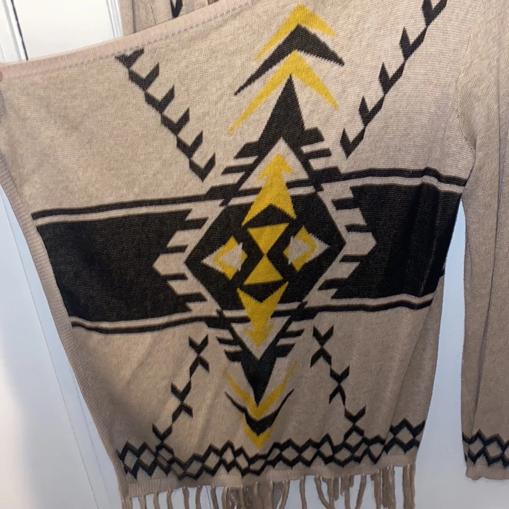 INC International Concepts Aztec open cardigan sweater with fringe - Picture 3 of 9